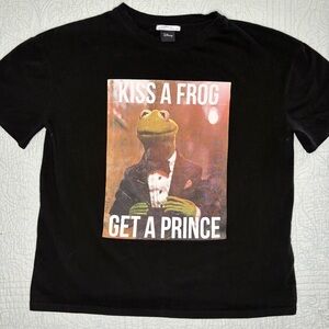 ZARA Disney Black Tee with Kermit 'Kiss a Frog Get a Prince' Graphic